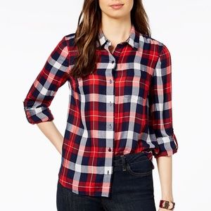 Tommy Hilfiger Women's Plaid Roll-Tab Button-Down Shirt